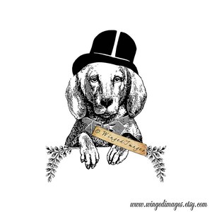 Top Hat Dog Instant Download Digital Image No.161 Iron-On Transfer to Fabric burlap, linen Paper Prints cards, tags image 2