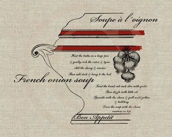 French Onion Soup Recipe Instant Download Digital Image No.130 Iron-On Transfer to Fabric (burlap, linen) Paper Prints (cards, tags)