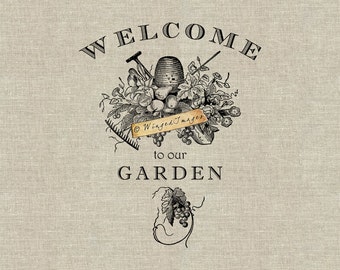 Bienvenidos a Nuestro Jardín. Descarga instantánea Imagen digital No.385 Iron-On Transfer to Fabric (arpillera, lino) Impresiones en papel (tarjetas, etiquetas)