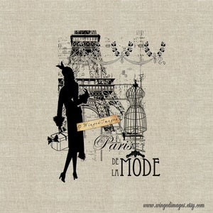 Paris do Modo II. Download instantâneo de imagem digital No.324 Transferência com ferro para tecido (serapilheira, linho) Impressões em papel (cartões, etiquetas)