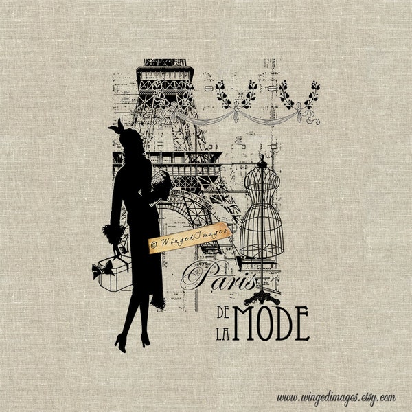 Paris de la Mode II. Instant Download Digital Image No.324 Iron-On Transfer to Fabric (burlap, linen) Paper Prints (cards, tags)