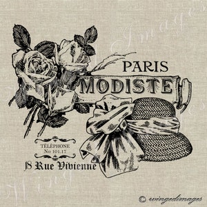 Paris Modiste French Fashion Ad Sofortiger Download Digitales Bild Nr.51 Aufbügeln Transfer auf Stoff (Burlap Leinen) Papier Drucke (Karten Tags)
