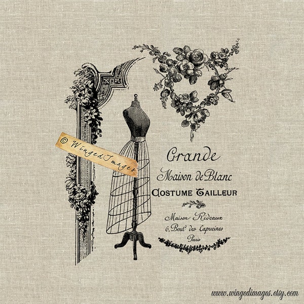 vintage Français Fashion Ad Instant Download Digital Image No.31 Iron-On Transfer to Fabric (toile de jute, lin) Paper Prints (cartes, étiquettes)