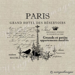 Paris French Hotel Chandelier Birds Instant Download Digital Image No.123 Iron-On Transfer to Fabric burlap linen Paper Prints cards tags image 1