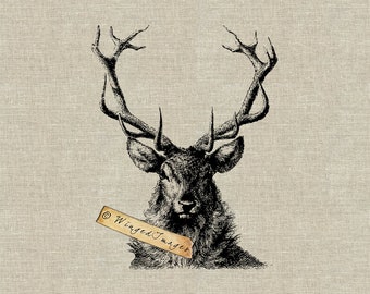 Deer I. Instant Download Digital Image No.196 Iron-On Transfer to Fabric (burlap, linen) Paper Prints (cards, tags)