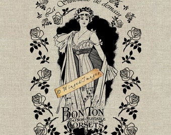 Vintage French Corset Ad Instant Download Digital Image No.11 Iron-On Transfer to Fabric (arpillera, lino) Impresiones en papel (tarjetas, etiquetas)