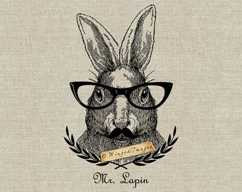 Mr Lapin  Instant Download Digital Image No.376 Iron-On Transfer to Fabric (burlap, linen) Paper Prints (cards, tags)