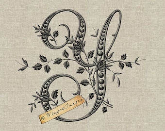 Antique French Monogram Letter Y Instant Download Digital Image No.261 Iron-On Transfer to Fabric (burlap, linen) Paper Prints (cards, tags)