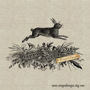 Happy Easter Bunny Descarga instantánea Imagen digital No.315 Iron-On Transfer to Fabric (arpillera, lino) Impresiones en papel (tarjetas, etiquetas)