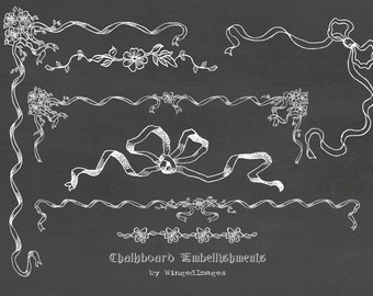 Chalkboard Decorative Ribbon Bow Borders Flourishes Design Decoration Elements Digital Image Clip Art Instant Download Embellishment No.292