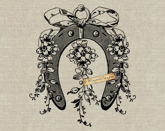 Flores Antiguas Herradura II. Descarga instantánea Imagen digital No.358 Iron-On Transfer to Fabric (arpillera, lino) Impresiones en papel (tarjetas, etiquetas)