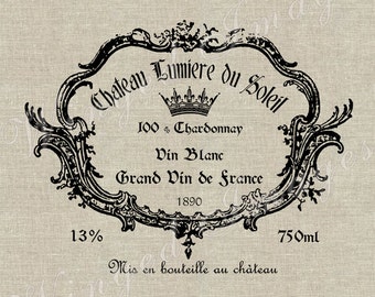 Etiqueta de vino francés vintage, descarga instantánea, imagen digital n.° 27, transferencia térmica sobre tela (arpillera, lino), impresiones en papel (tarjetas, etiquetas)