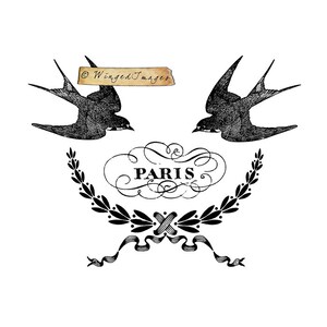 Paris Swallows Instant Download Digital Image No.83 Iron-On Transfer to Fabric burlap, linen Paper Prints cards, tags image 2