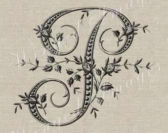 Antique French Monogram Letter P Instant Download Digital Image No.233 Iron-On Transfer to Fabric (burlap, linen) Paper Prints (cards, tags)
