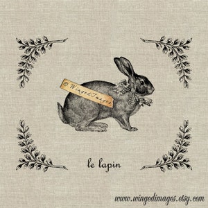 Vintage French Rabbit Le Lapin. Instant Download Digital Image No.148 Iron-On Transfer to Fabric burlap, linen Paper Prints cards, tags image 1