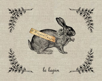 Vintage French Rabbit Le Lapin. Instant Download Digital Image No.148 Iron-On Transfer to Fabric (burlap, linen) Paper Prints (cards, tags)