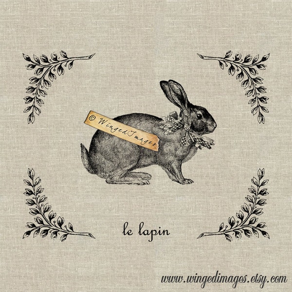 Vintage French Rabbit Le Lapin. Instant Download Digital Image No.148 Iron-On Transfer to Fabric (burlap, linen) Paper Prints (cards, tags)