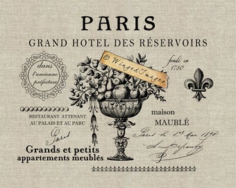 Altered Paris French Hotel Label. Instant Download Digital Image No.213 Iron-On Transfer to Fabric (burlap, linen) Paper Prints (cards, tags