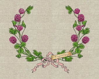 Flores silvestres Trébol Guirnalda Color Descarga instantánea Imagen digital No.390 Transferencia de hierro a tela (arpillera, lino) Impresiones de papel (etiquetas de tarjetas)