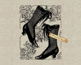 Victorian Ladies Shoes Instant Download Digital Image No.8 Iron-On Transfer to Fabric (burlap, linen) Paper Prints (cards, tags)