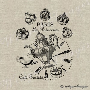 Paris Cafe Instant Download Digital Image No.72 Iron-On Transfer naar stof (jute, linnen) Papierafdrukken (kaarten, tags)