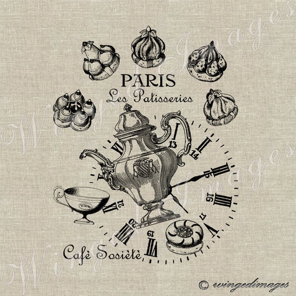 Paris Cafe Instant Download Digital Image No.72 Iron-On Transfer to Fabric (burlap, linen) Paper Prints (cards, tags)