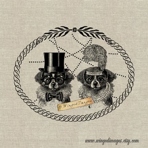 Mr. and Mrs. Japanese Chin. Instant Download Digital Image No.392 Iron-On Transfer to Fabric (burlap, linen) Paper Prints (cards, tags)