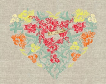 Corazón de rosas. Descarga instantánea Imagen digital No.373 Iron-On Transfer to Fabric (arpillera, lino) Impresiones en papel (tarjetas, etiquetas)