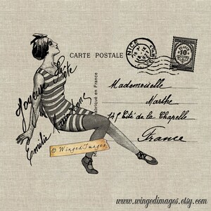 Vintage French Postcard Instant Download Digital Image No.68 Iron-On Transfer to Fabric (burlap, linen) Paper Prints (cards, tags)
