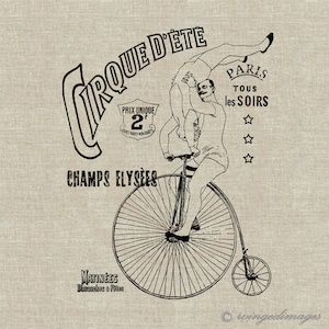 Vintage Franse circusadvertentie Instant Download Digital Image No.25 Iron-On Transfer naar stof (jute, linnen) Papierafdrukken (kaarten, tags)
