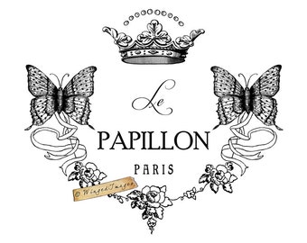 Vintage French Butterfly Le Papillon. Instant Download Digital