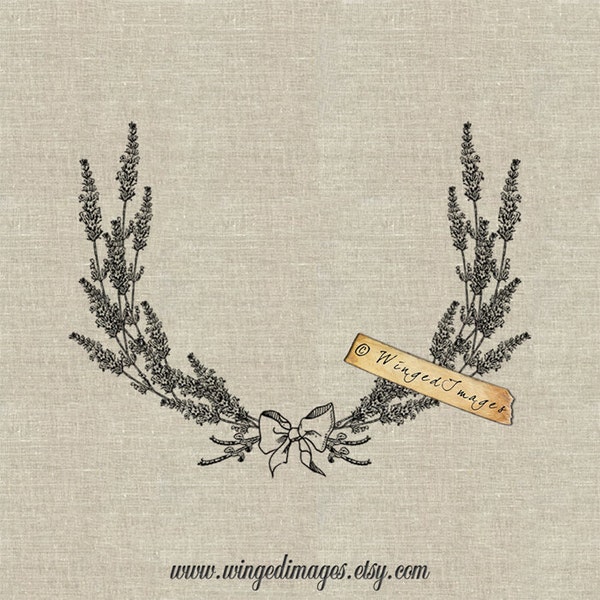 Blank Lavender Laurel Wreath Instant Download Digital Image No.187 Iron-On Transfer to Fabric (burlap, linen) Paper Prints (cards, tags)