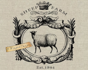 Vintage Sheep Farm Signboard. Instant Download Digital Image No.341 Iron-On Transfer to Fabric (burlap, linen) Paper Prints (cards, tags)