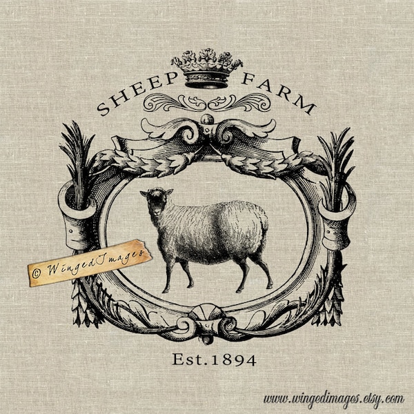 Vintage Sheep Farm Signboard. Instant Download Digital Image No.341 Iron-On Transfer to Fabric (burlap, linen) Paper Prints (cards, tags)