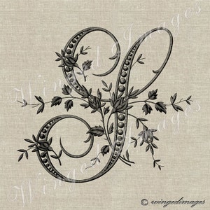 Antique French Monogram Letter S Instant Download Digital Image No.235 Iron-On Transfer to Fabric (burlap, linen) Paper Prints (cards, tags)