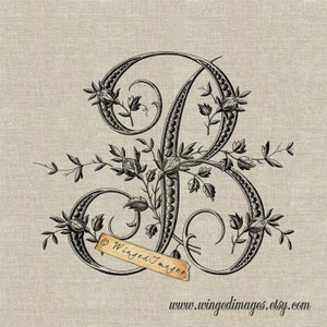 Antikes französisches Monogramm Buchstabe B Sofortiger Download Digitales Bild Nr.217 Aufbügeln Transfer auf Stoff (Burlap, Leinen) Papier Drucke (Karten, Tags)