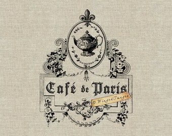 Cafe de Paris Instant Download Digital Image No.247 Iron-On Transfer to Fabric (burlap, linen) Paper Prints (cards, tags)