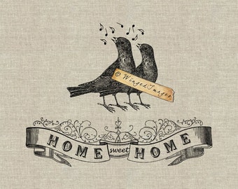 Home Sweet Home. Instant Download Digital Image No.199 Iron-On Transfer to Fabric (burlap, linen) Paper Prints (cards, tags)