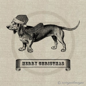 Christmas Dachshund Instant Download Digital Image No.150 Iron-On Transfer to Fabric burlap, linen Paper Prints cards, tags image 1