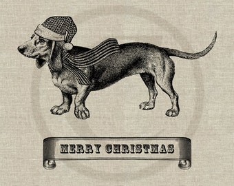 Navidad Dachshund Descarga instantánea Imagen digital No.150 Transferencia de hierro a tela (arpillera, lino) Impresiones de papel (tarjetas, etiquetas)