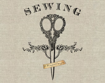 Antique Fancy Sewing Scissors. Instant Download Digital Image No.359 Iron-On Transfer to Fabric (burlap, linen) Paper Prints (cards, tags)