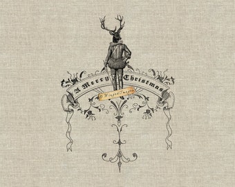 Feliz Navidad Ciervos II. Descarga instantánea Imagen digital No.354 Iron-On Transfer to Fabric (arpillera, lino) Impresiones en papel (tarjetas, etiquetas)