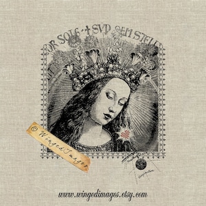 Vergine Maria. Download istantaneo Immagine digitale n. 221 Trasferimento a caldo su tessuto (tela, lino) Stampe su carta (carte, cartellini)