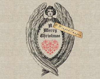 Ángel de Navidad. Descarga instantánea Imagen digital No.195 Iron-On Transfer to Fabric (arpillera, lino) Impresiones en papel (tarjetas, etiquetas)