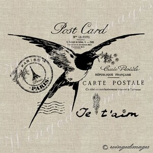 Cartolina d'epoca con rondine francese Download immediato Immagine digitale n. 80 Trasferimento termoadesivo su tessuto (tela di juta, lino) Stampe su carta (biglietti, etichette)