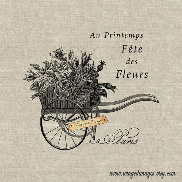 French Garden. Instant Download Digital Image No.410 Iron-On Transfer to Fabric (burlap, linen) Paper Prints (cards, tags)