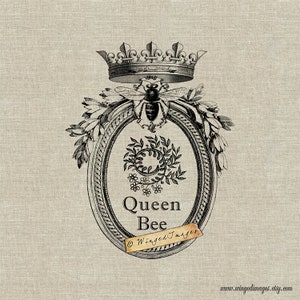 Bienenkönigin. Sofort Download Digitales Bild Nr.236 Bügelbild auf Stoff (Burlap, Leinen) Papier Drucke (Karten, Tags)