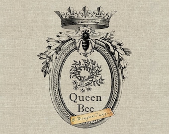 Queen Bee. Instant Download Digital Image No.236 Iron-On Transfer to Fabric (burlap, linen) Paper Prints (cards, tags)
