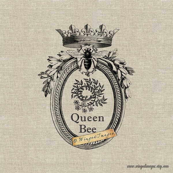 Queen Bee. Instant Download Digital Image No.236 Iron-On Transfer to Fabric (burlap, linen) Paper Prints (cards, tags)