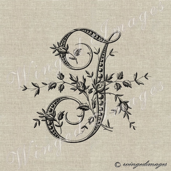 Antique French Monogram Letter J Instant Download Digital